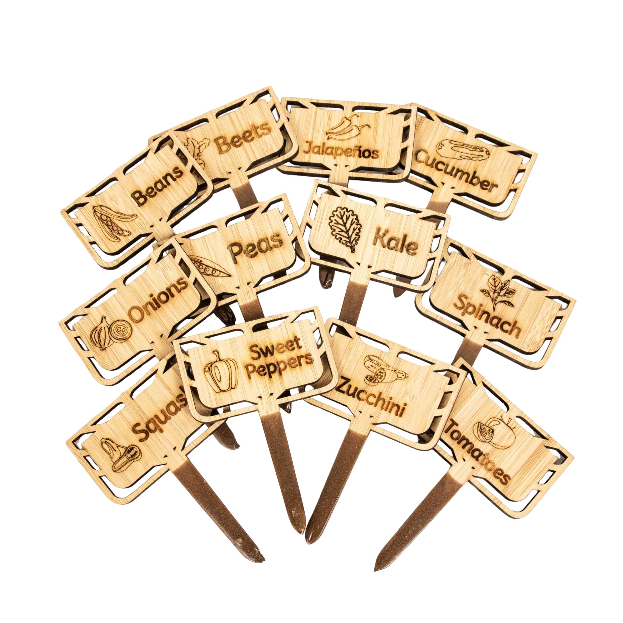 Beets Jalapeños Beans Cucumber Peas Kale Onions Spinach Sweet Peppers Zucchini Squas Tomatoes.