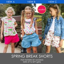 Spring Break Shorts Girls Sizes 2T to 8/9 PDF Pattern