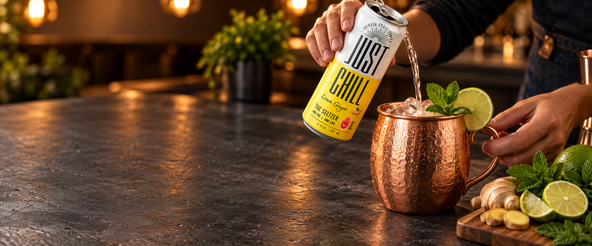 Picture of Can, Tin, Food, Food Presentation, Person, Pouring Food with text INFUSED CRAFT TONICS JU...