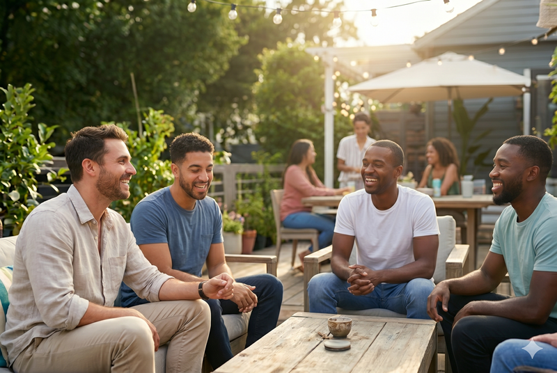 Picture of Conversation, Person, Adult, Male, Man, Happy, Head, Smile, Female, Woman