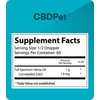 Picture of Text, Paper with text CBDPet Supplement Facts Serving Size: 1/2 Dropper Servings Per Cont...