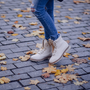 Picture of Shoe, Clothing, Footwear, Walkway, Path, Person, Leaf, Flagstone
