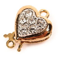 Claspgarten Crystalized Heart Box Push Clasp | 10mm | 1-Strand | Real 23k Gold Plated & Real Rhodium Plated (Silver)
