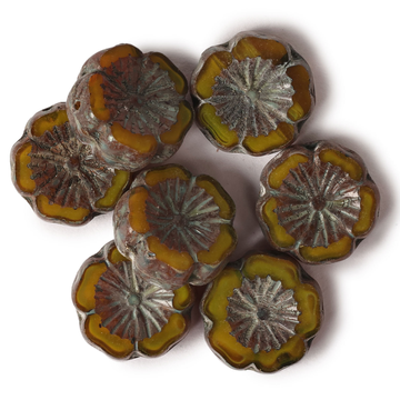 Hawaiian Flower Beads - Lime Travertine 14mm