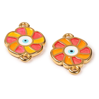 Athenacast Link Floral Evil Eye with Enamel Pink Orange | 17mm | Real 24k Premium 24k Gold Plated Plated | Pack of