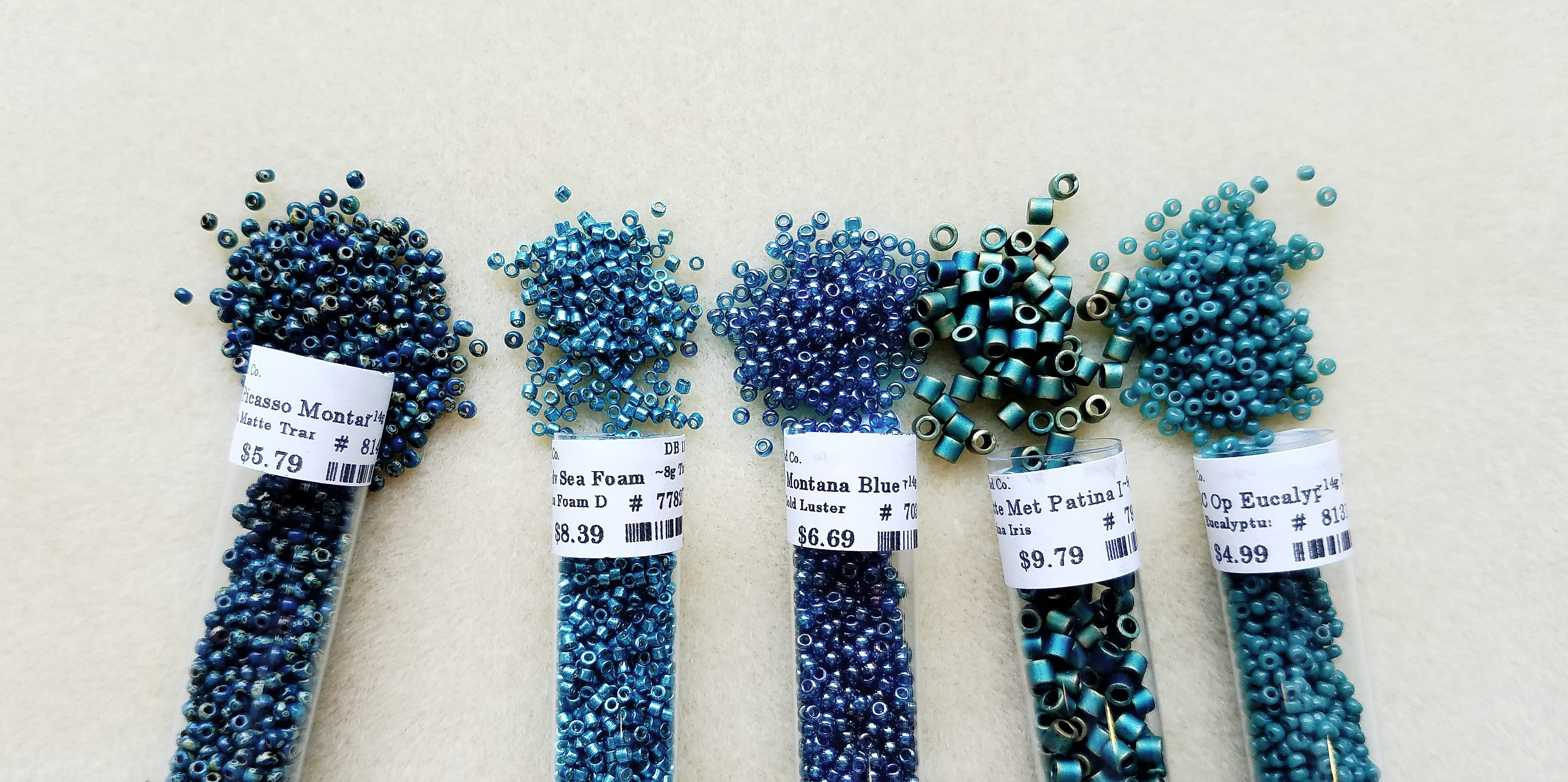 miyuki blue beads in tubess