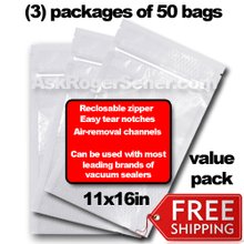Weston Zipper Seal Vacuum Bags - Gallon 11 x 16 (150 ct.) 30-0211-W Bulk Value Pack w/ Free Ground Shipping
