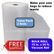 Value Pack of 2 Rolls of 15 in. x50 ft. Vacuum Sealer Bagging w/ Mesh Liner ** FREE Shipping **
***** In Stock, Ready to Ship *****