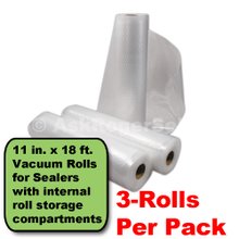 11 in. x18 ft. (3) rolls per box of Vacuum Sealer Bagging w/ micro-channel
***** In Stock Ready to ship  *****