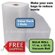 Value Pack of (3) Rolls of 11 in. x50 ft. Vacuum Sealer Bagging  ** FREE Shipping **
***** In Stock, Ready to Ship *****