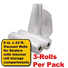 8 in. x22 ft. (3) rolls per box of Vacuum Sealer Bagging w/ micro-channel
***** In Stock and Ready to Ship!*****
