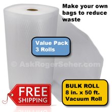 Value Pack of (3) Rolls of 8 in. x50 ft. Vacuum Sealer Bagging  ** FREE Shipping **