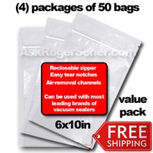 Weston Zipper Seal Vacuum Bags - Pint 6 x 10 (200 ct.) 30-0206-W Bulk Value Pack w/ Free Ground Shipping