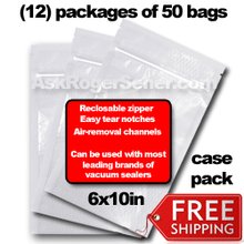 Weston Zipper Seal Vacuum Bags - Pint 6 x 10 (600 ct.) 30-0206-W Wholesale Case Pack w/ Free Ground Shipping