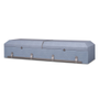 Carrollton artisan cremation casket shown in Cadet Blue print and with the hinged lid close