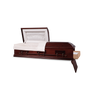 Encore Ceremonial Rental Casket from a side view with lid open and foot end open to reveal the rental insert inside