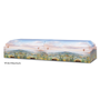 Vista Artisan Alternative Cremation Container with a tree covered mountain scenery print shown with both lids in place.