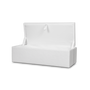 White cloth-covered infant Child Unit cremation casket shown with the hinged lid open.