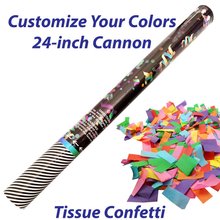 Large single-use confetti cannon filled with tissue confetti.