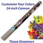 Large single-use streamer cannon filled with tissue streamers.