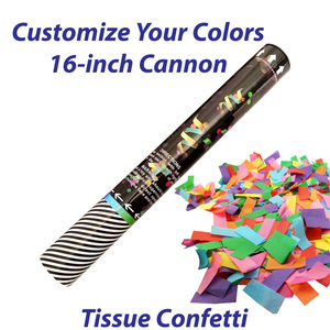 Medium single-use confetti cannon filled with tissue confetti.