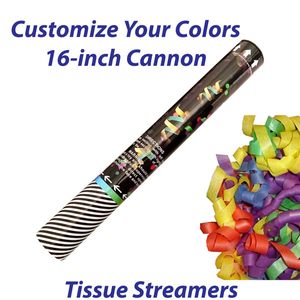 Medium single-use streamer cannon filled with tissue streamers.