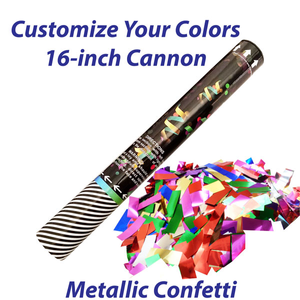 Medium single-use confetti cannon filled with metallic confetti.