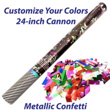 Large single-use confetti cannon filled with metallic confetti.