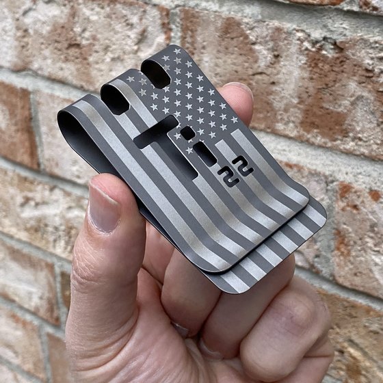 T-60 Money Clip - American Flag (engraved on both sides) with NASA Optical Gray™ Finish