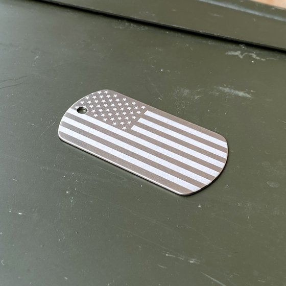 American Titanium Dog Tag with Precision Engraved American Flag on both sides