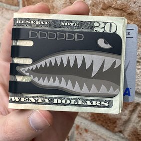 The VIPER™ Titanium Money Clip - Black Diamond Finish with Plane Nose Art Shark