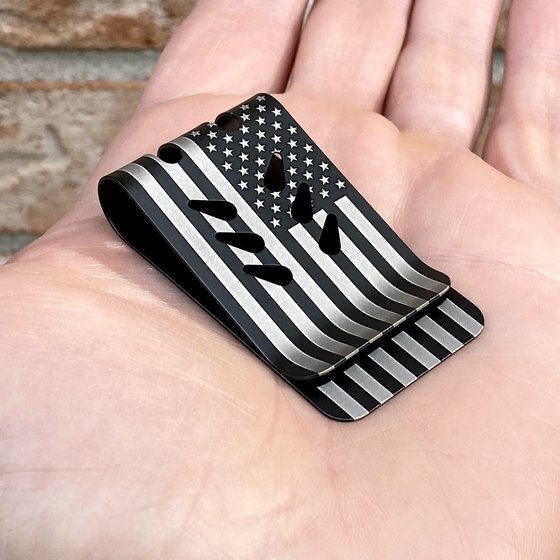 Black Diamond mini-VIPER Money Clip - Precision Engraved Flag (both sides)