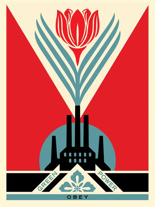 Obey Giant "Green Power Factory - Red" Signed Screen Print
